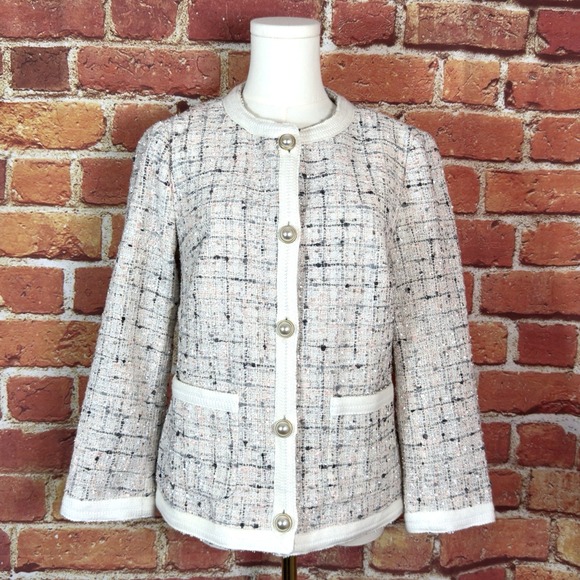Anne Klein Tweed Blazer Jacket Size 6 Black White Pink Devonshire Career NEW NWT - Picture 1 of 16